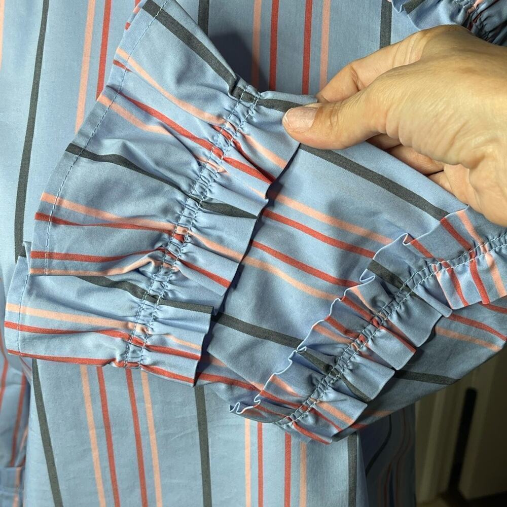 Halogen Striped Ruffled Blouse Bell Sleeves Cotton Size Small - Picture 14 of 14